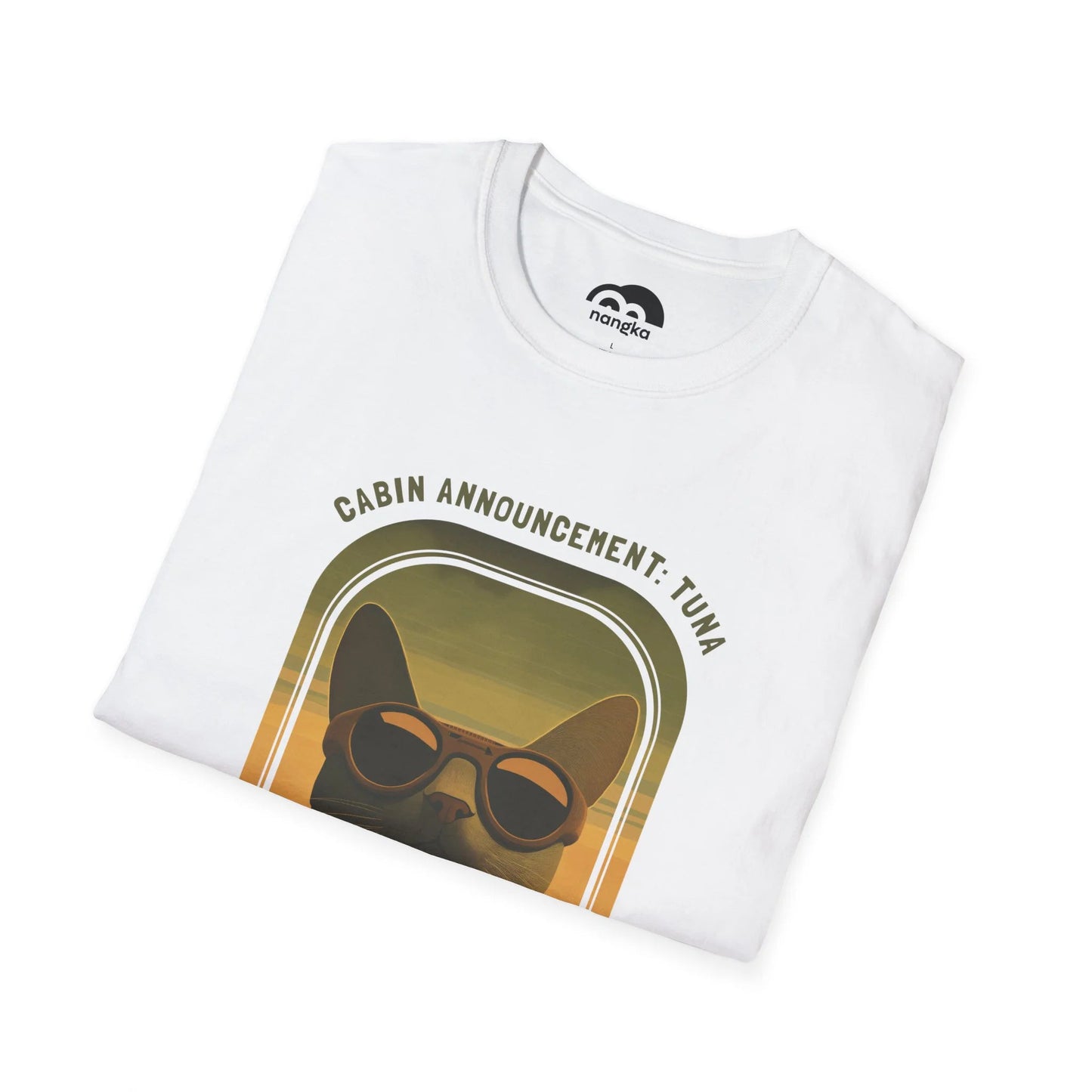 Cabin Announcement: Tuna - Soaring Cat T-Shirt White Folded