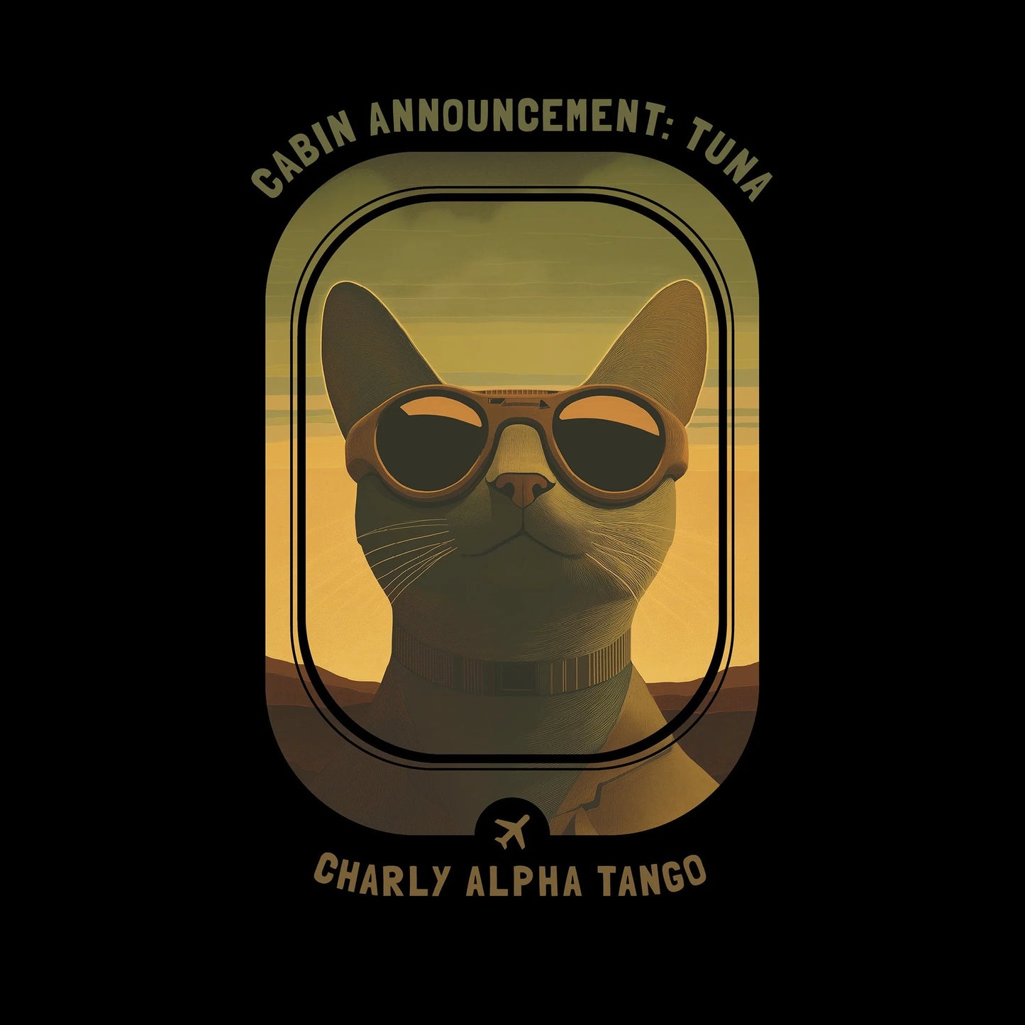 Cabin Announcement: Tuna - Soaring Cat T-Shirt Black Artwork