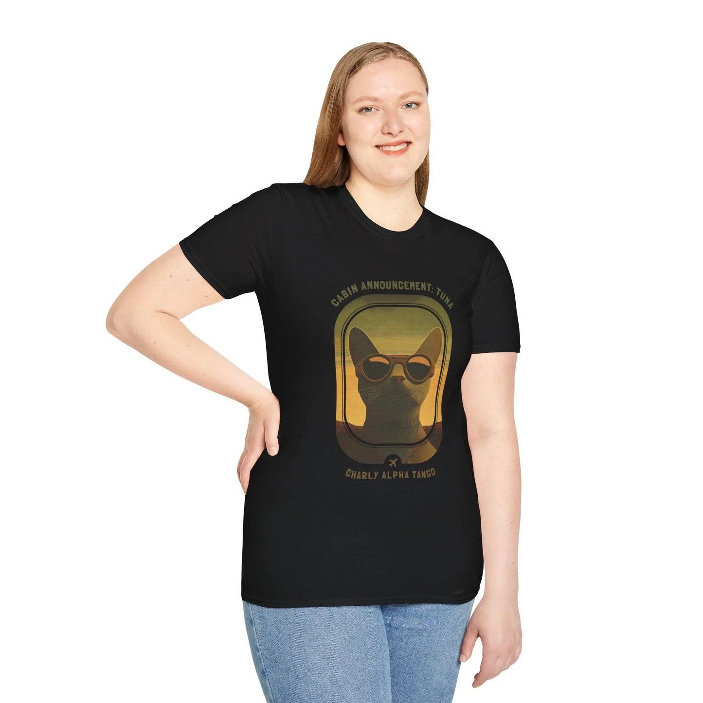 Cabin Announcement: Tuna - Soaring Cat T-Shirt Black Context