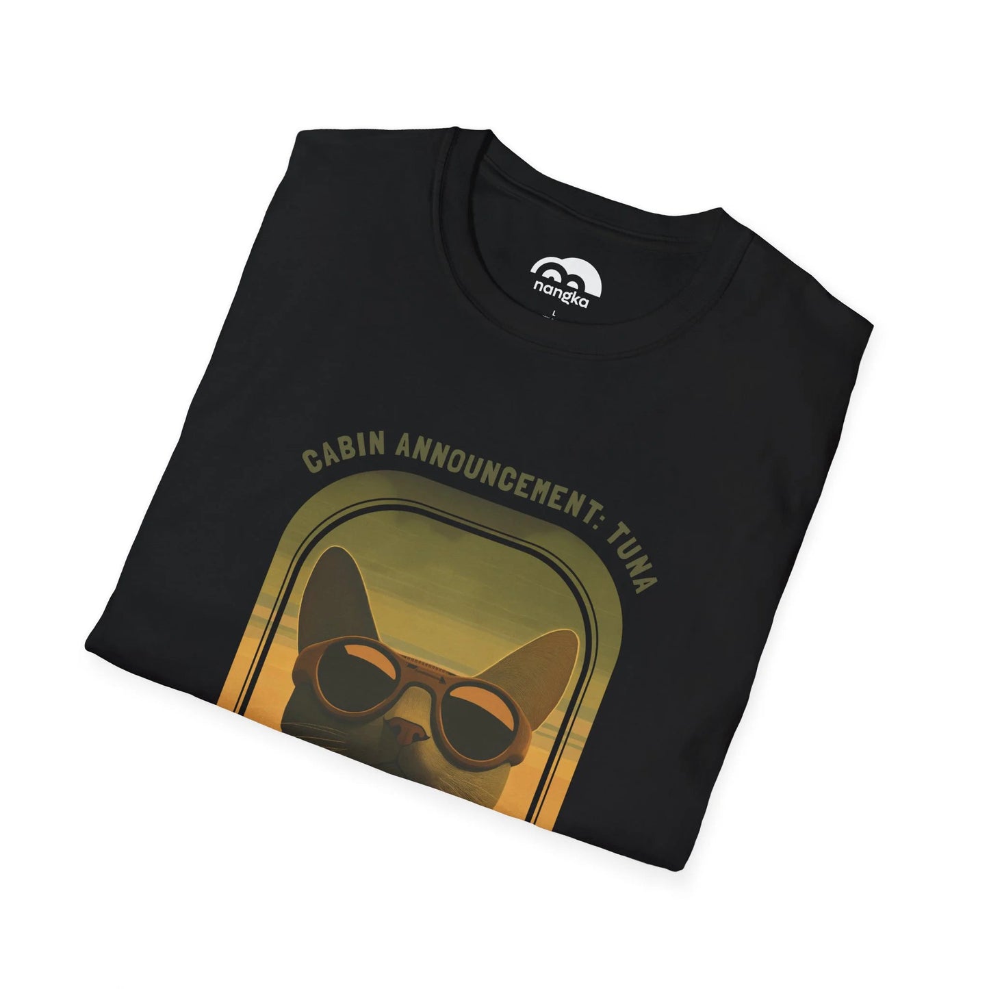 Cabin Announcement: Tuna - Soaring Cat T-Shirt Black Folded