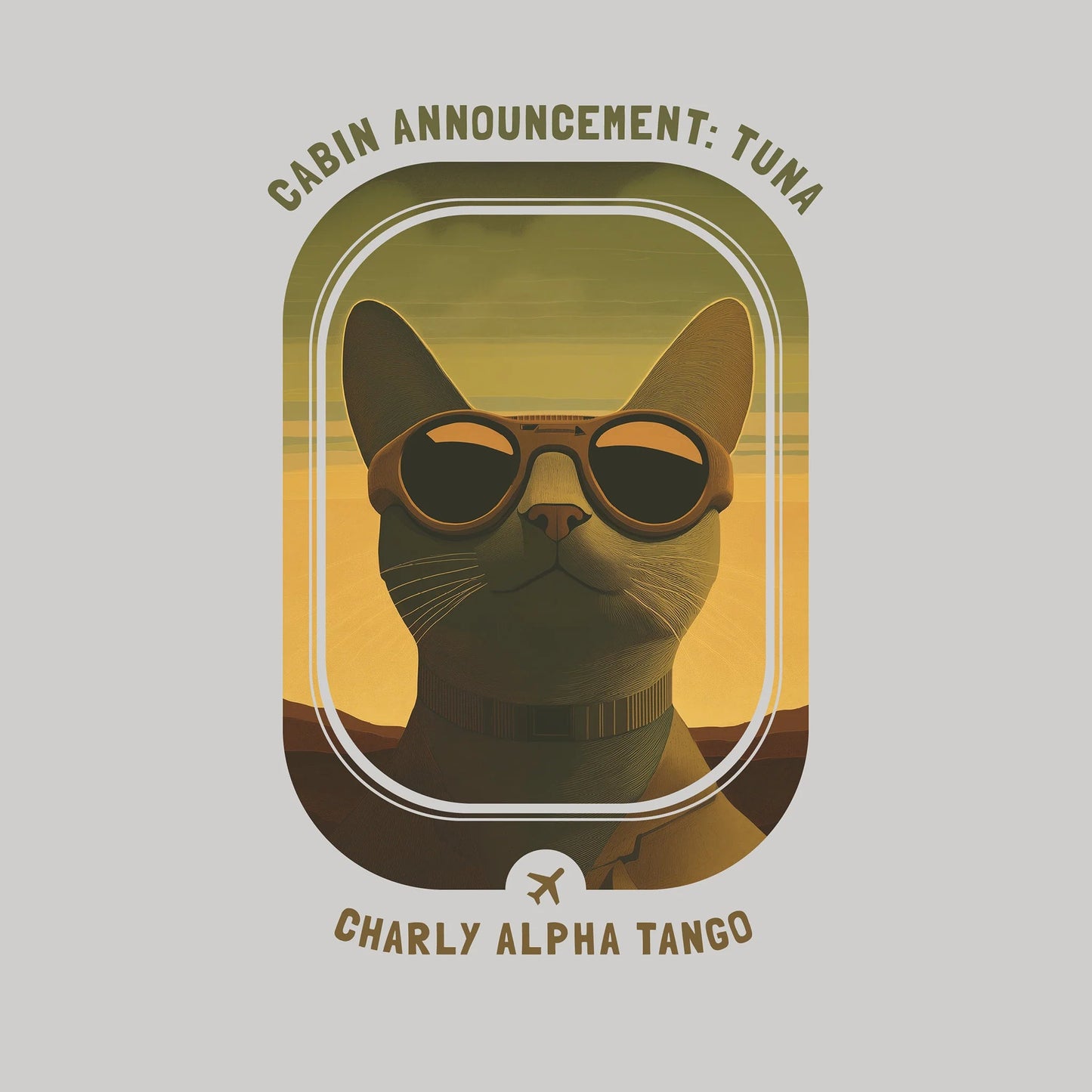 Cabin Announcement: Tuna - Soaring Cat T-Shirt Ice Grey Artwork