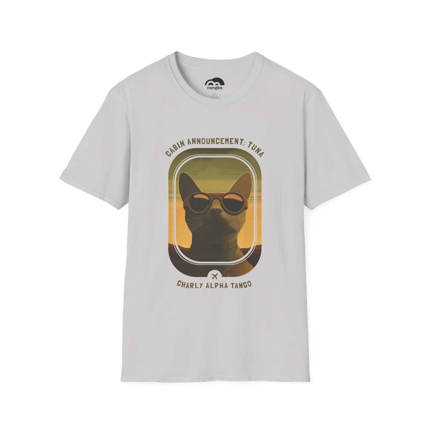 Cabin Announcement: Tuna - Soaring Cat T-Shirt Ice Grey Front