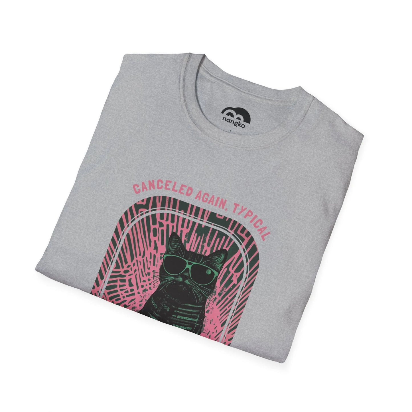 Cancelled Again, Typical - Soaring Cat T-Shirt Spot Grey Folded