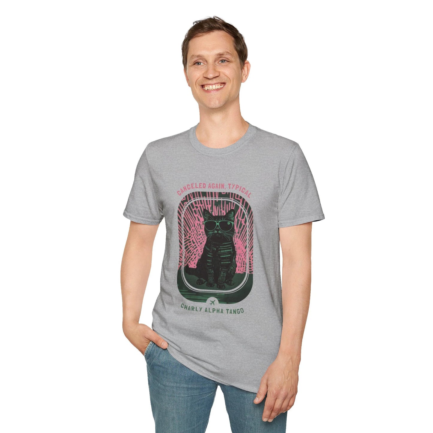 Cancelled Again, Typical - Soaring Cat T-Shirt Spot Grey Standing