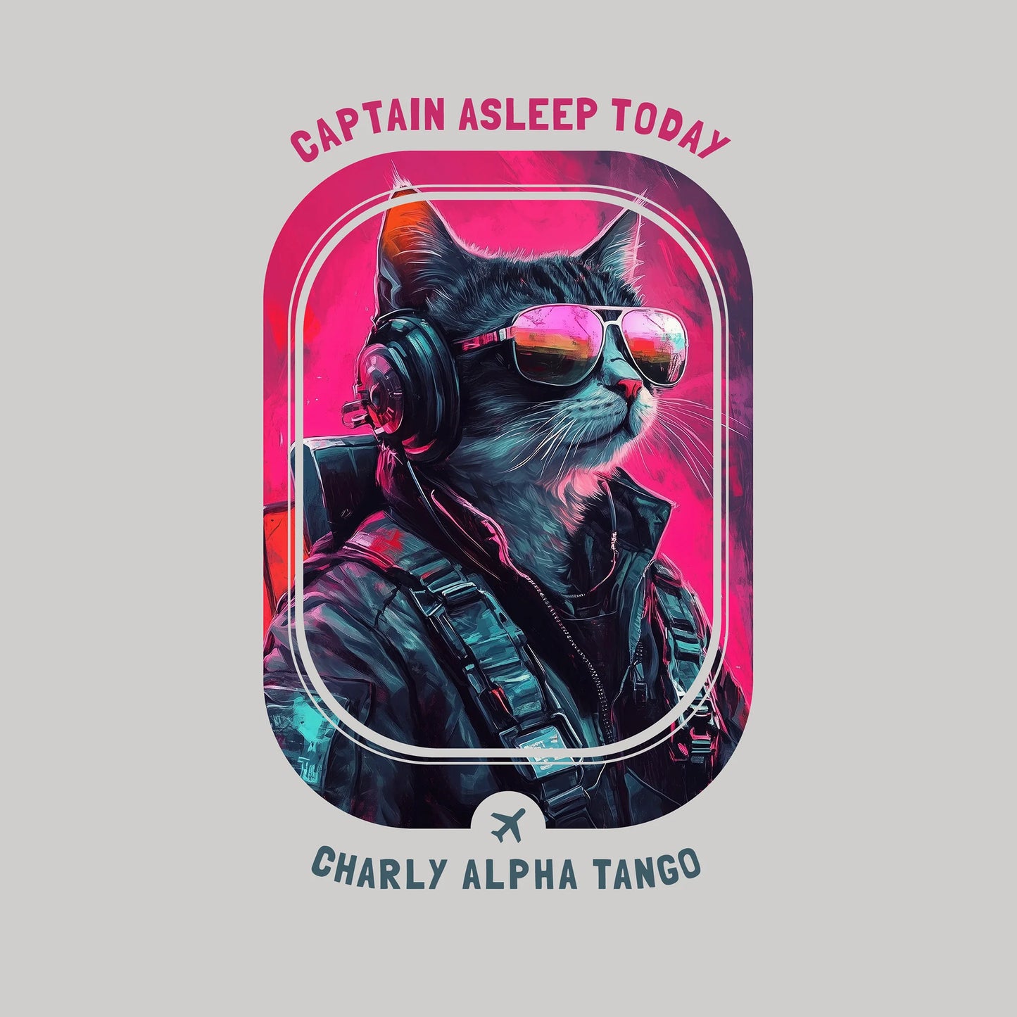Captain Asleep Today - Soaring Cat T-Shirt Ice Grey Artwork