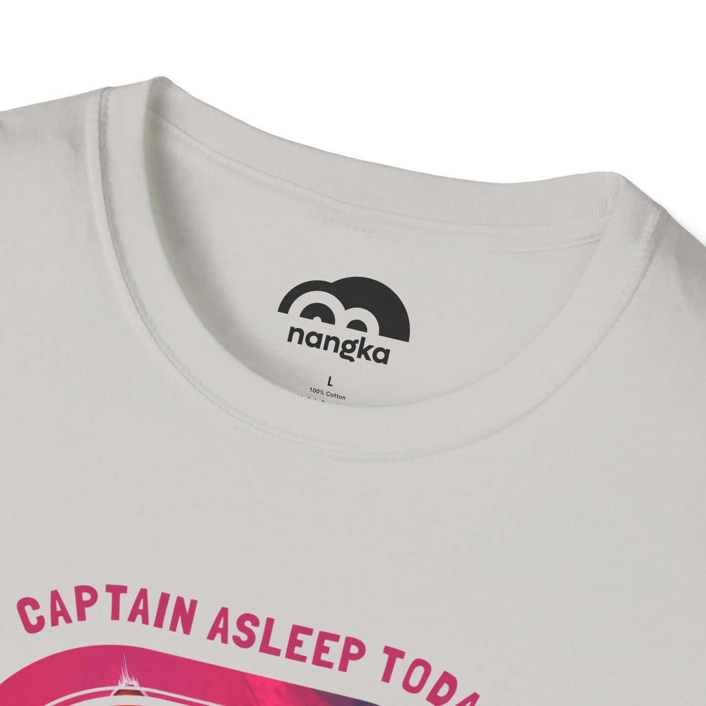 Captain Asleep Today - Soaring Cat T-Shirt Ice Grey Collar