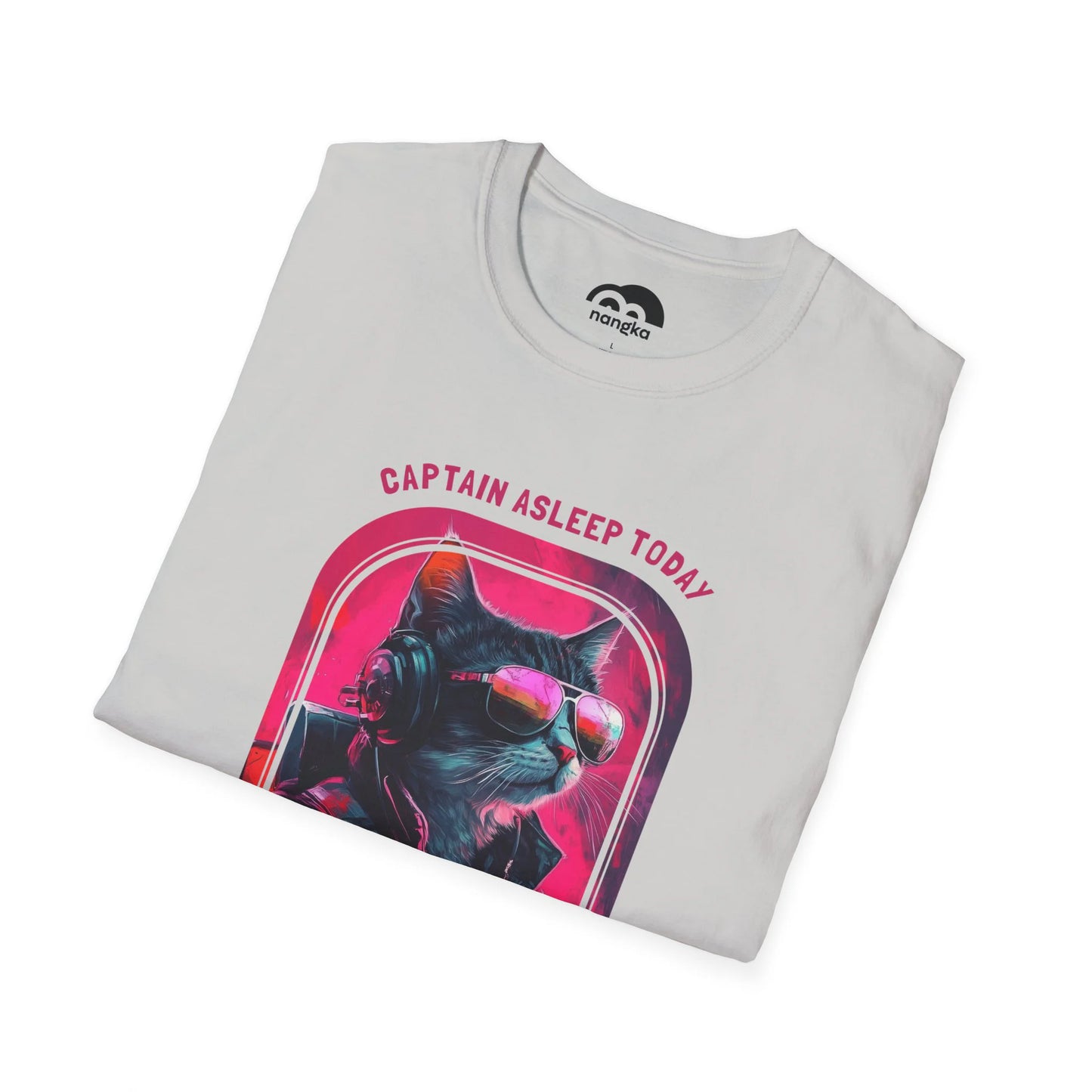Captain Asleep Today - Soaring Cat T-Shirt Ice Grey Folded