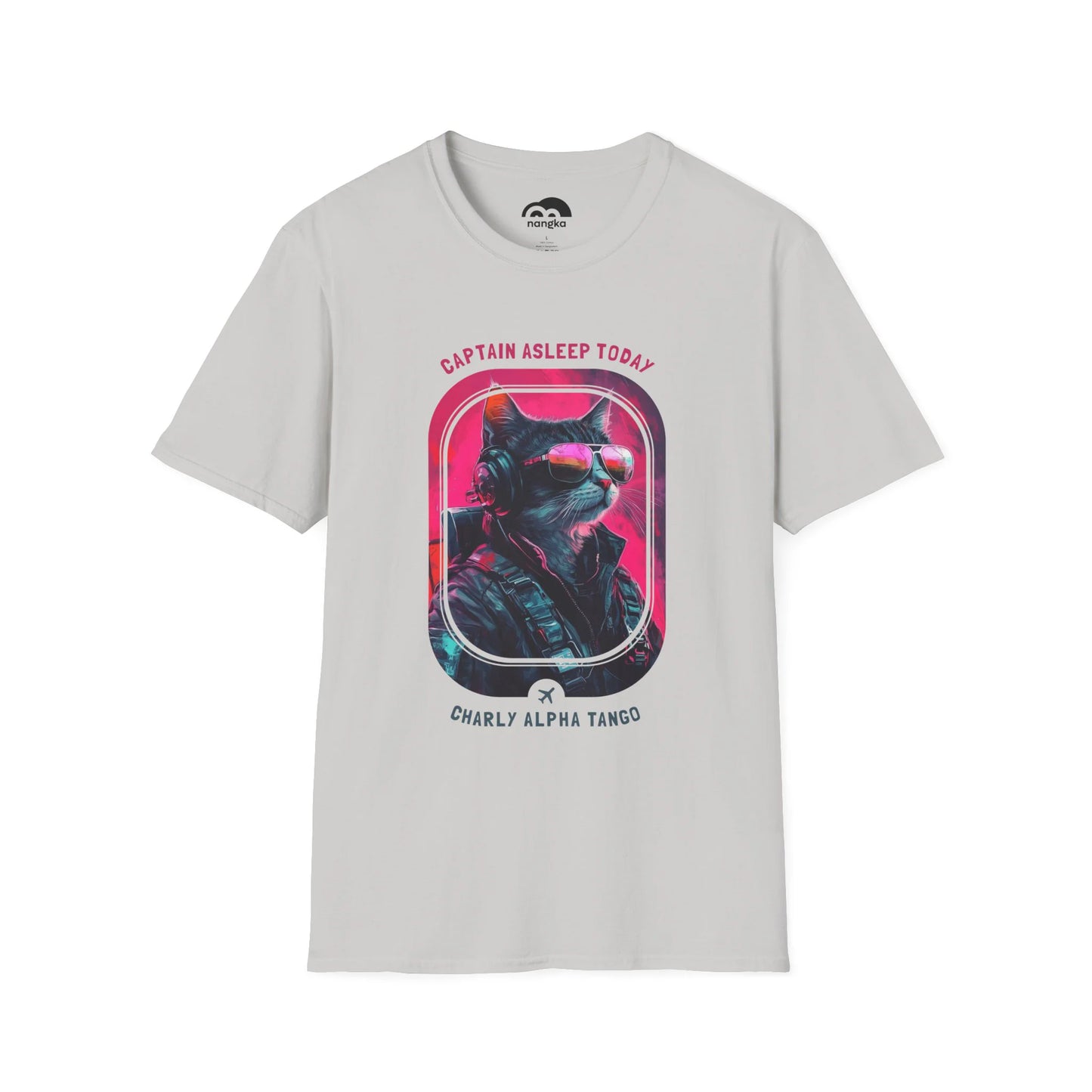 Captain Asleep Today - Soaring Cat T-Shirt Ice Grey Front