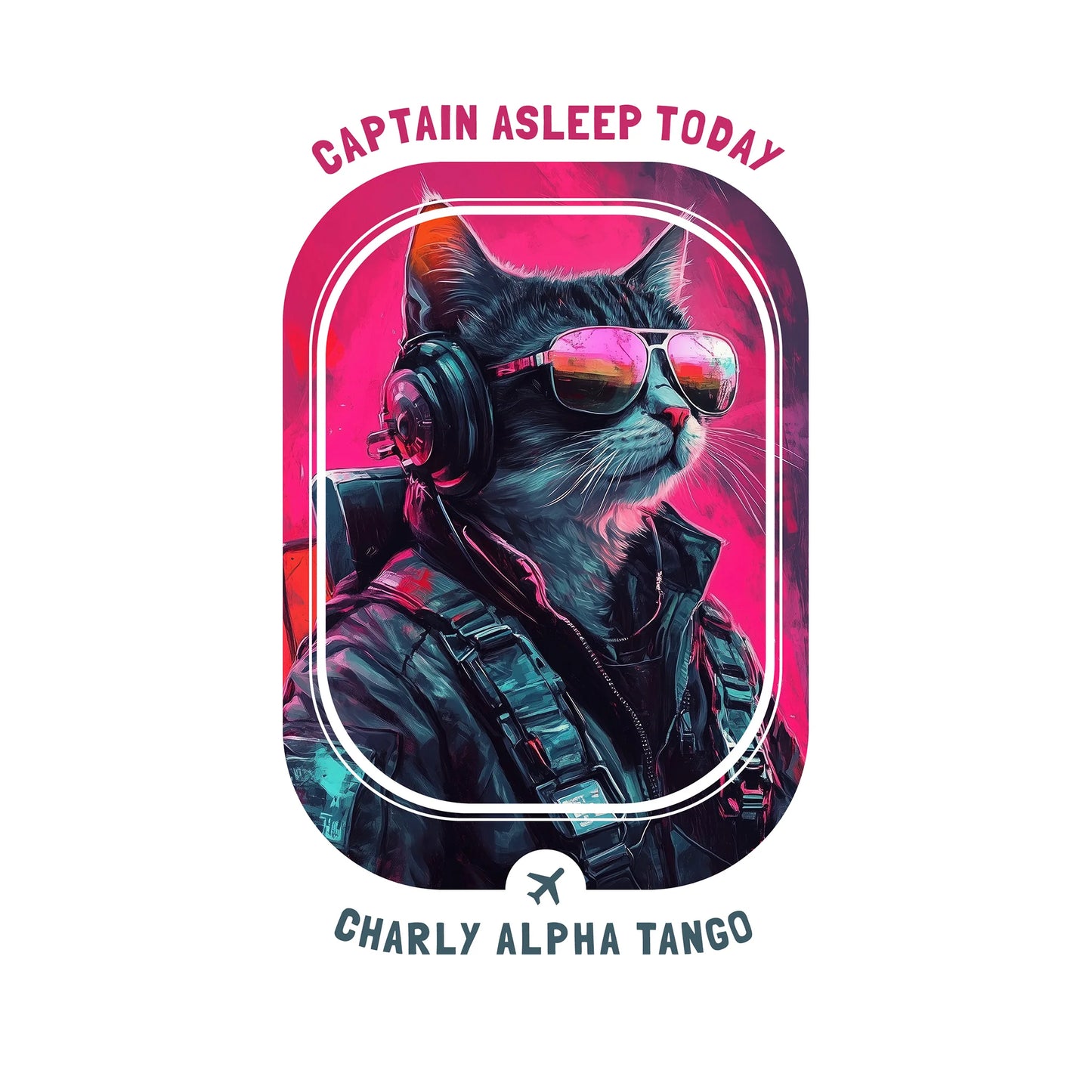 Captain Asleep Today - Soaring Cat T-Shirt White Artwork