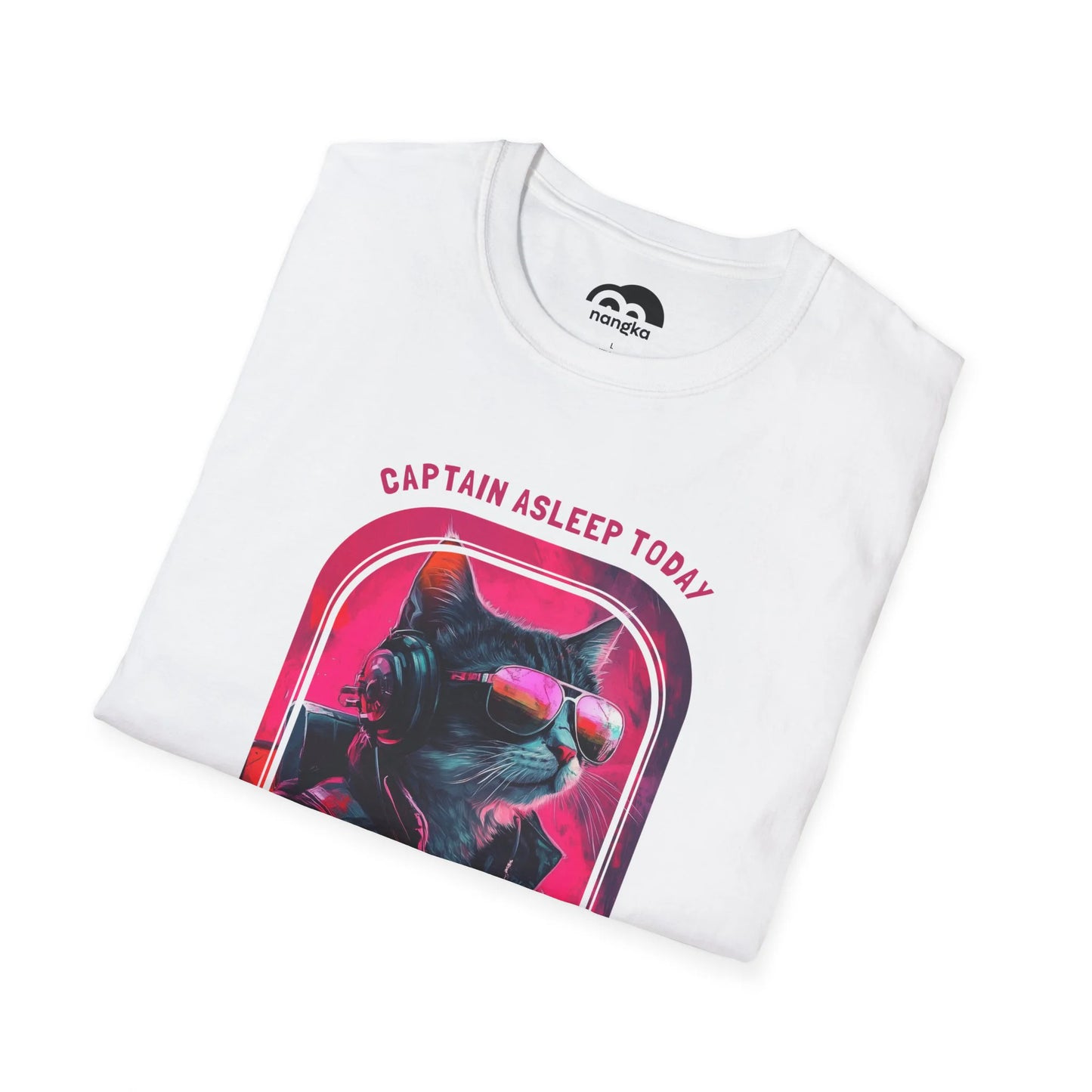 Captain Asleep Today - Soaring Cat T-Shirt White Folded
