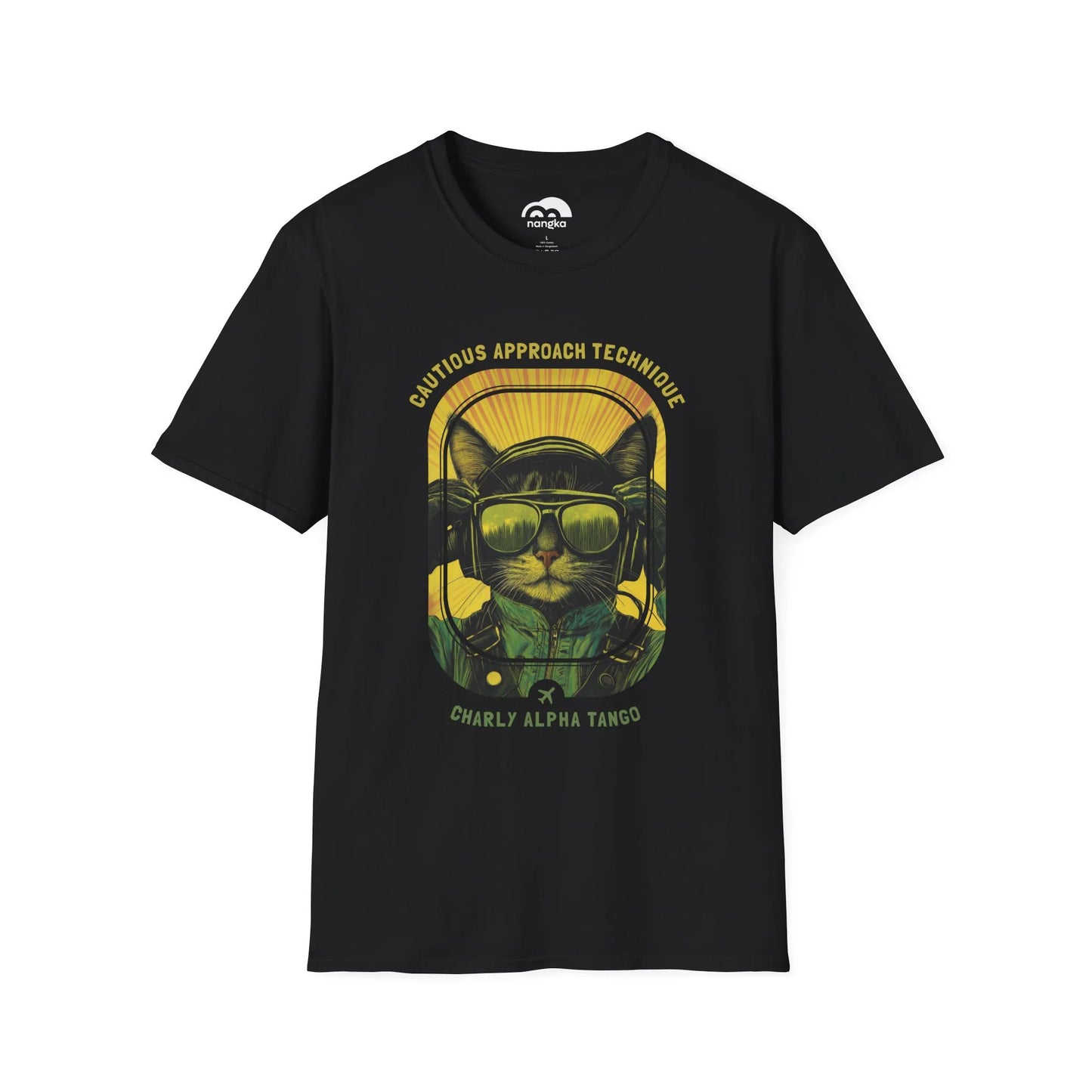 Cautious Approach Technique - Soaring Cat T-Shirt Black Front