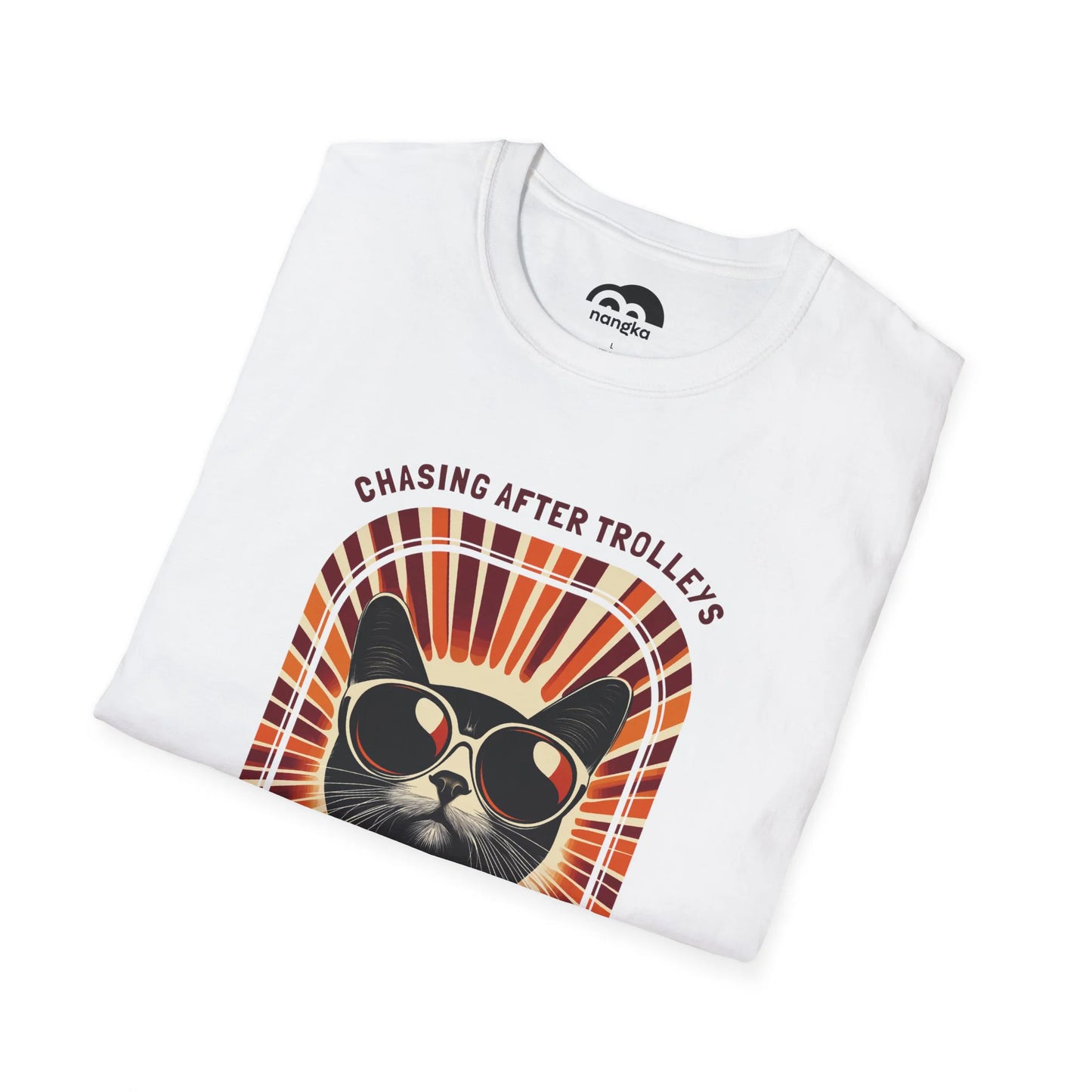 Chasing After Trolleys - Soaring Cat T-Shirt White Folded