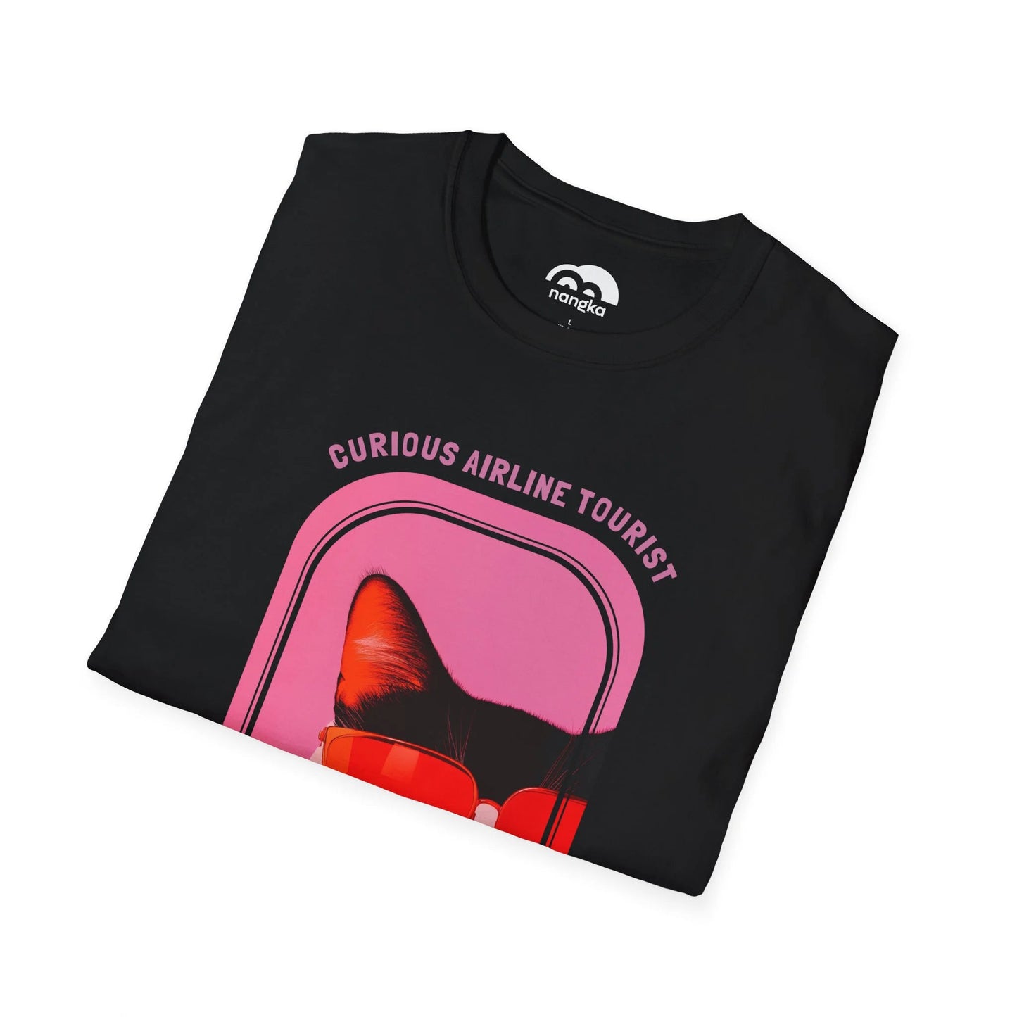 Curious Airline Tourist - Soaring Cat T-Shirt Black Folded