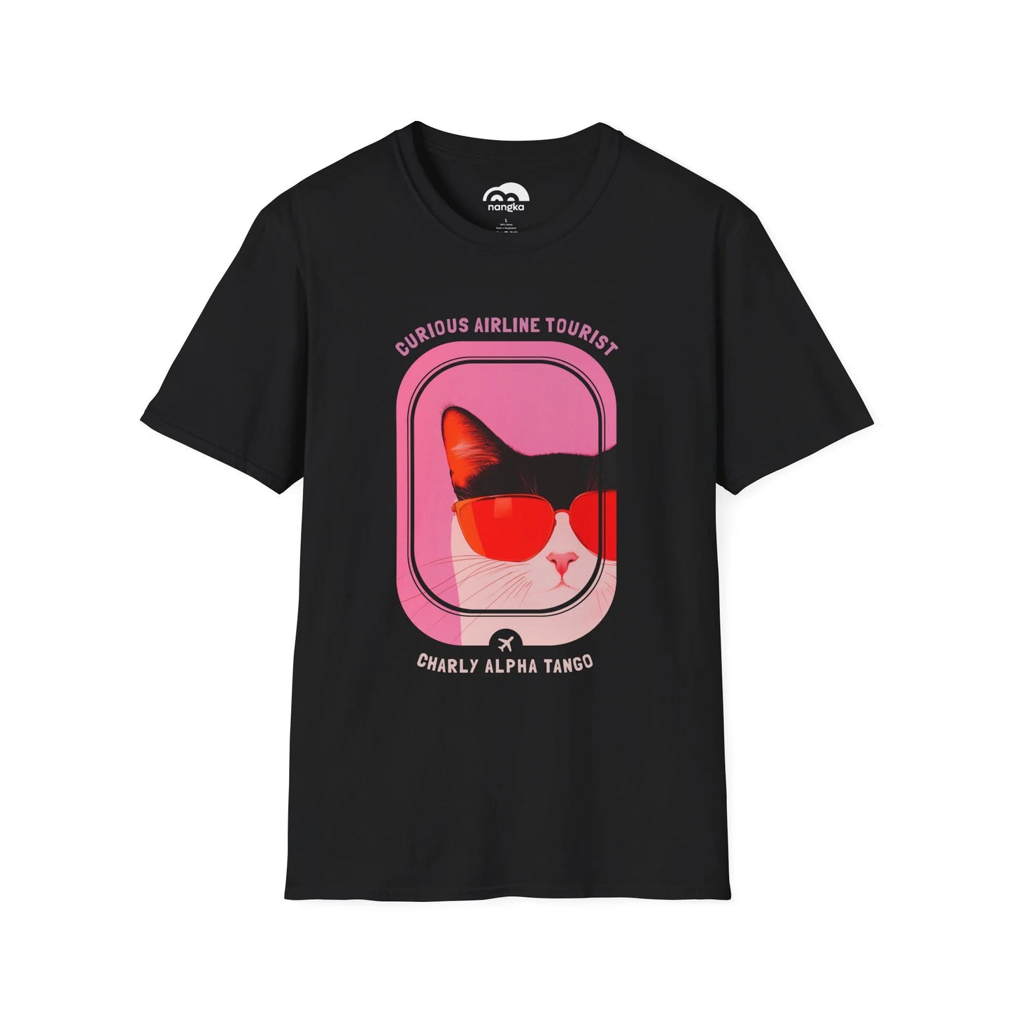 Curious Airline Tourist - Soaring Cat T-Shirt Black Front