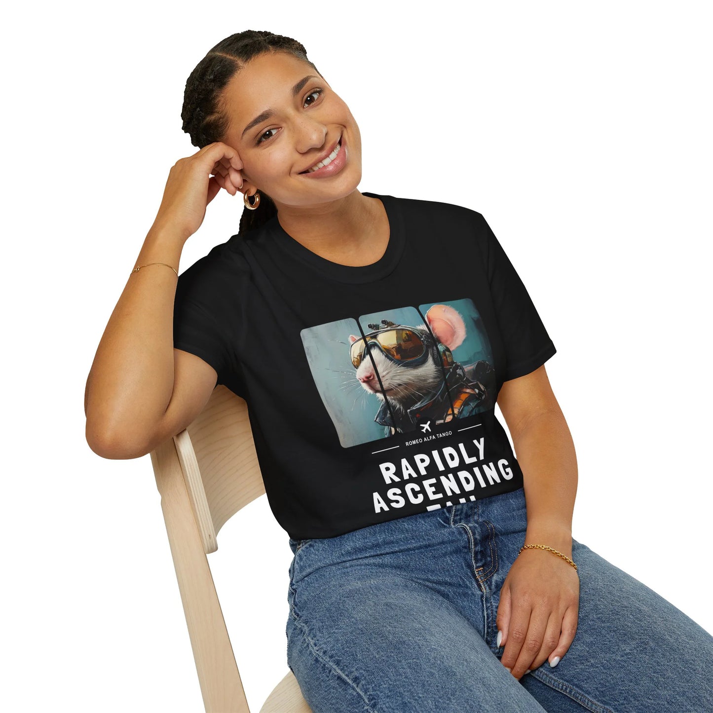 Rapidly Ascending Tail - Runway Rodent T-Shirt Black Sitting