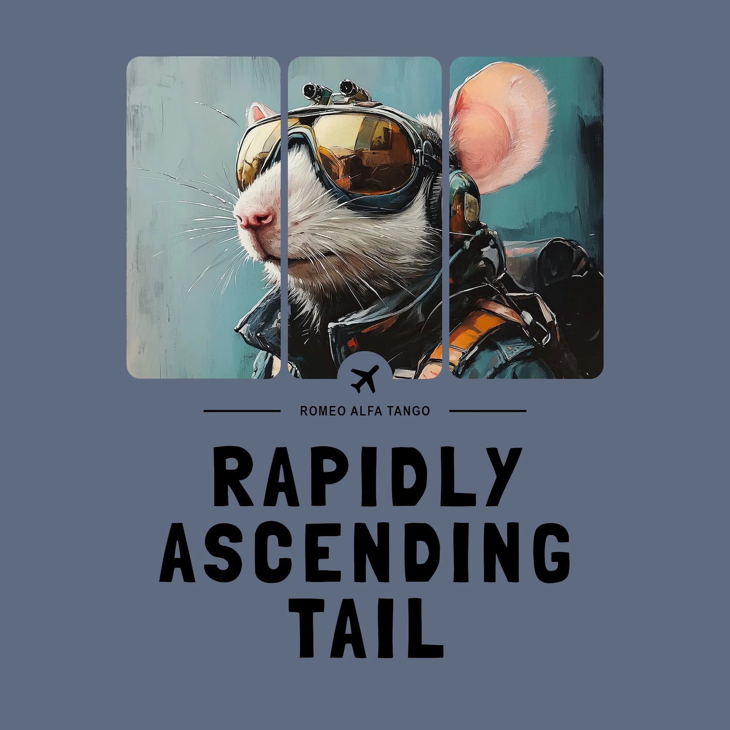 Rapidly Ascending Tail - Runway Rodent T-Shirt Heather Indigo Artwork