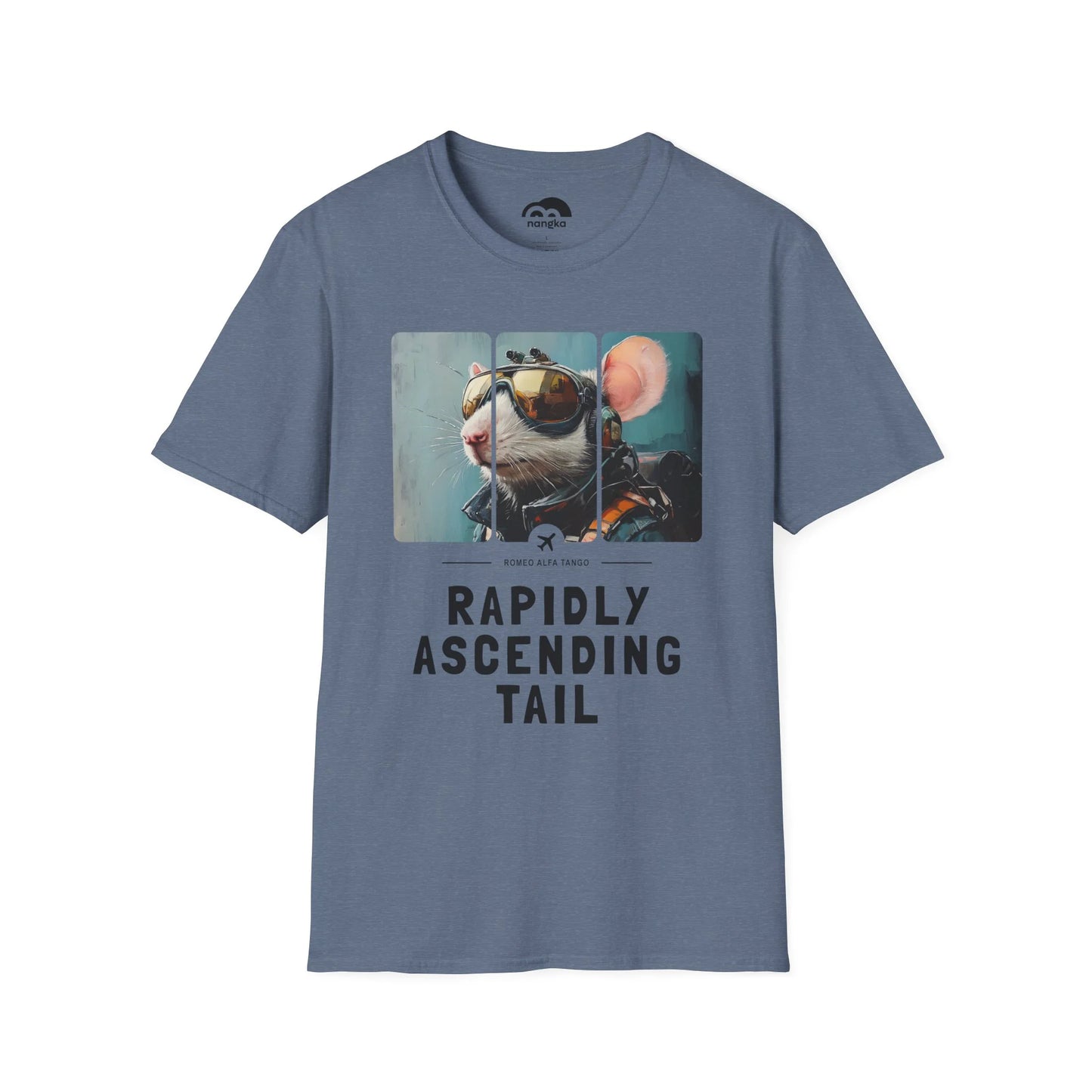 Rapidly Ascending Tail - Runway Rodent T-Shirt Heather Indigo Front