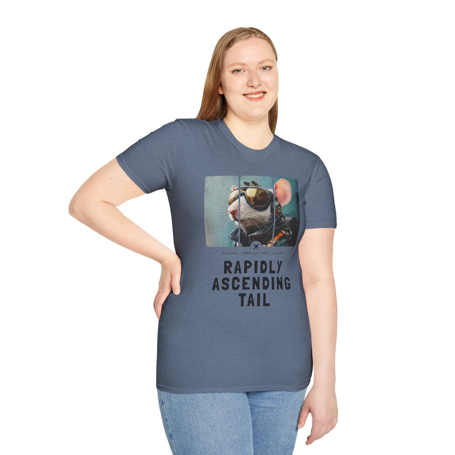 Rapidly Ascending Tail - Runway Rodent T-Shirt Heather Indigo Standing