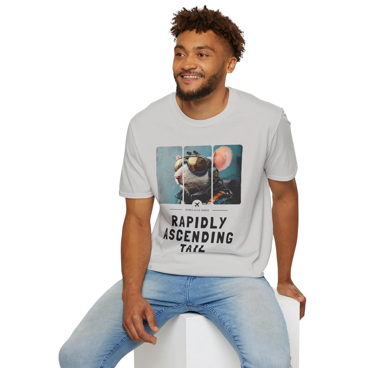 Rapidly Ascending Tail - Runway Rodent T-Shirt Ice Grey Sitting