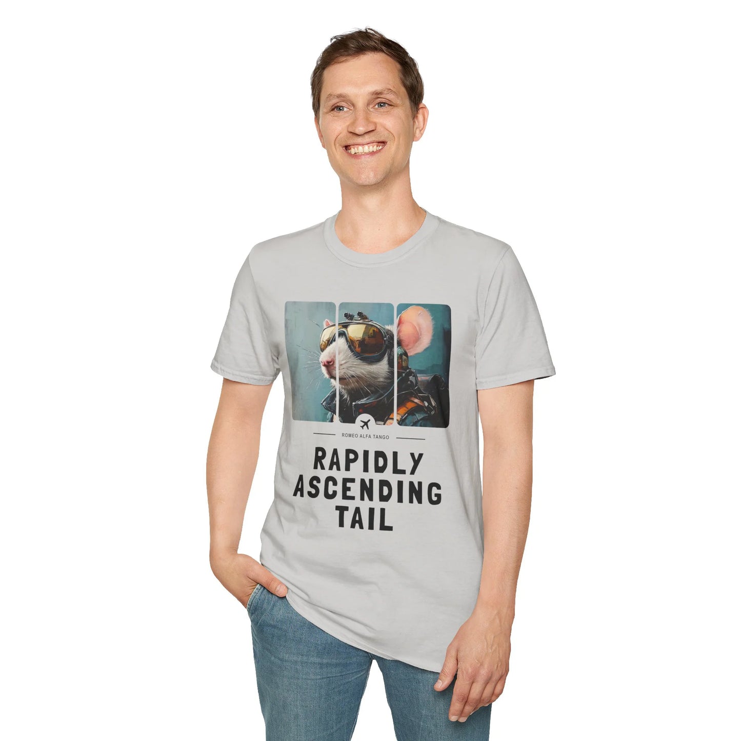 Rapidly Ascending Tail - Runway Rodent T-Shirt Ice Grey Standing