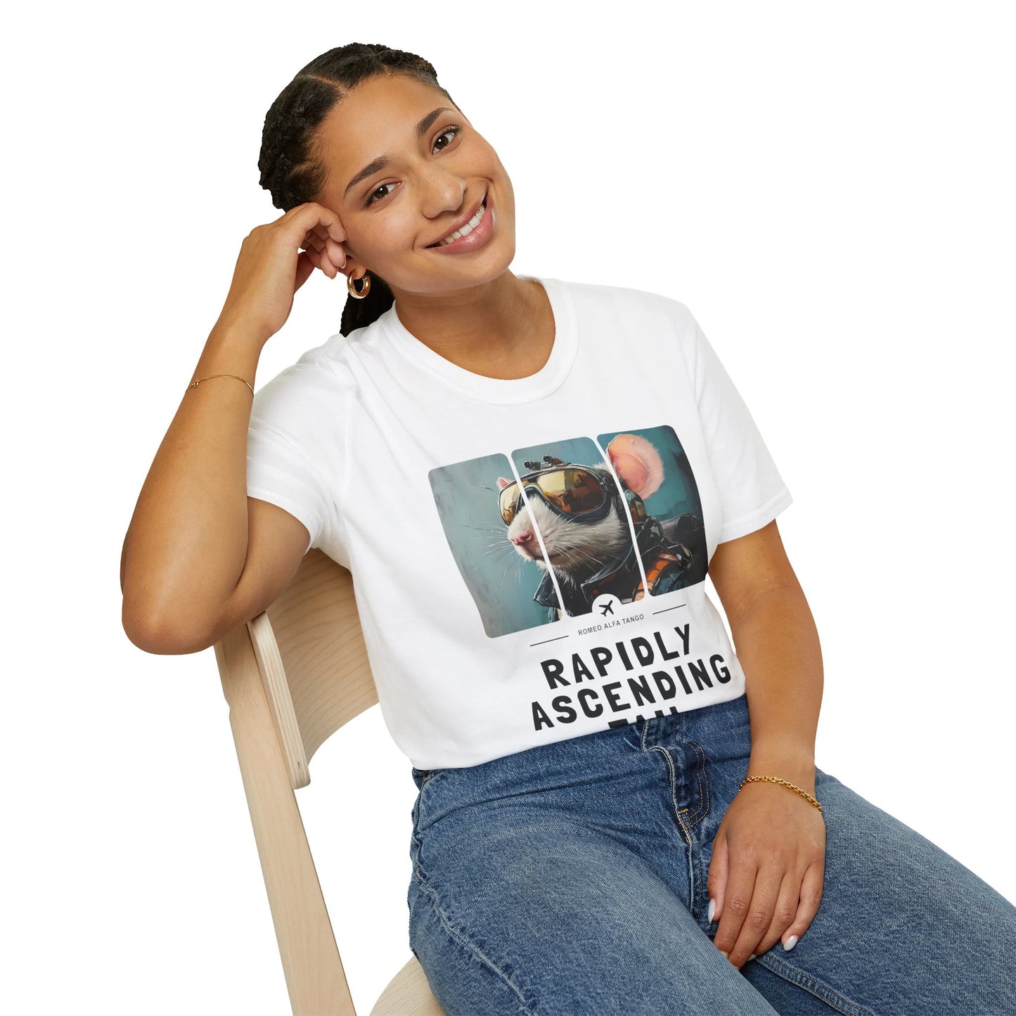 Rapidly Ascending Tail - Runway Rodent T-Shirt White Sitting