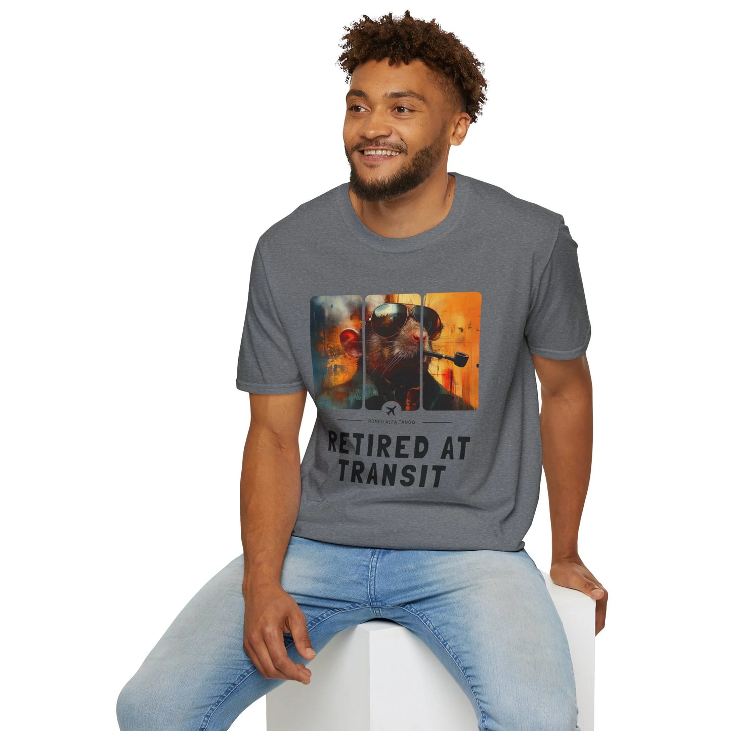 Retired at Transit - Runway Rodent T-Shirt Graphite Heather Context