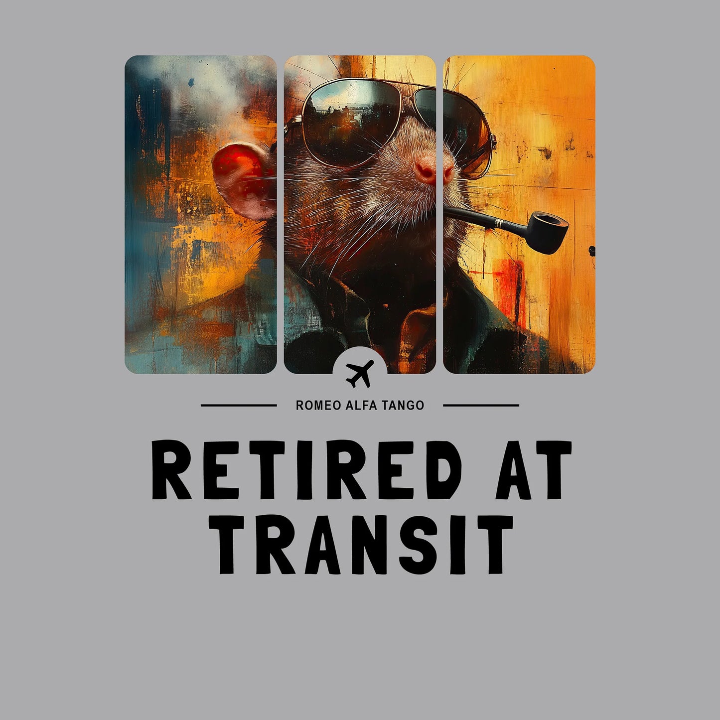 Retired at Transit - Runway Rodent T-Shirt Sport Grey Artwork