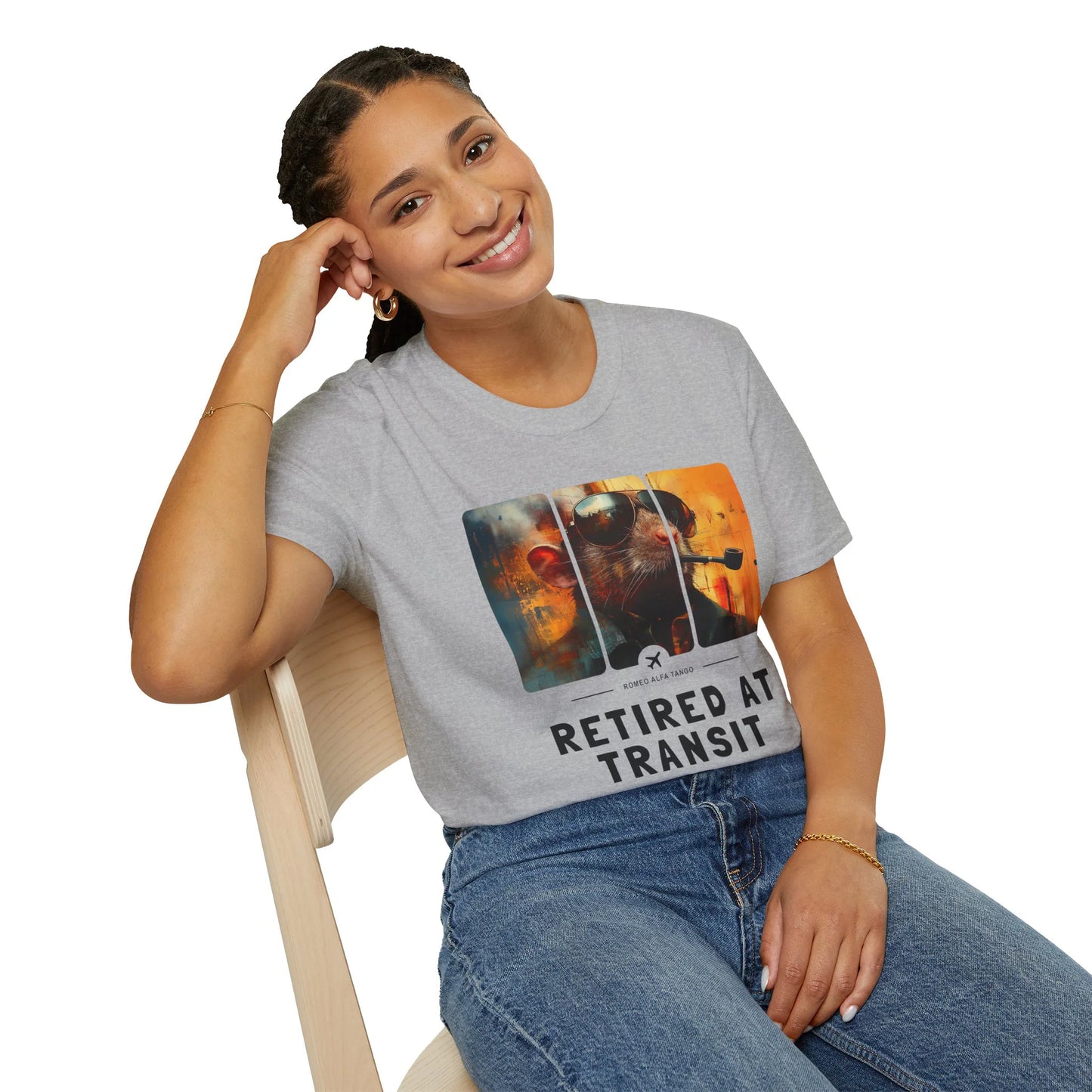 Retired at Transit - Runway Rodent T-Shirt Sport Grey Sitting