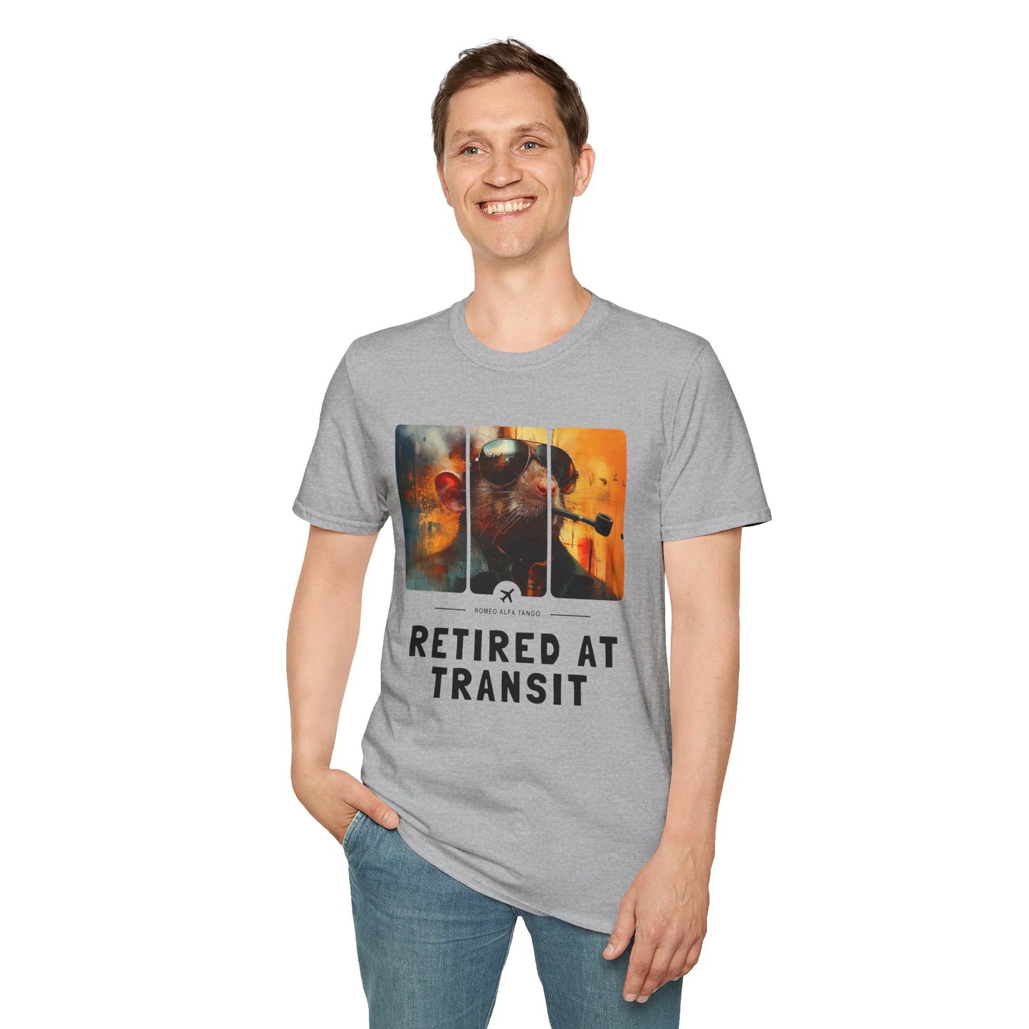 Retired at Transit - Runway Rodent T-Shirt Sport Grey Standing