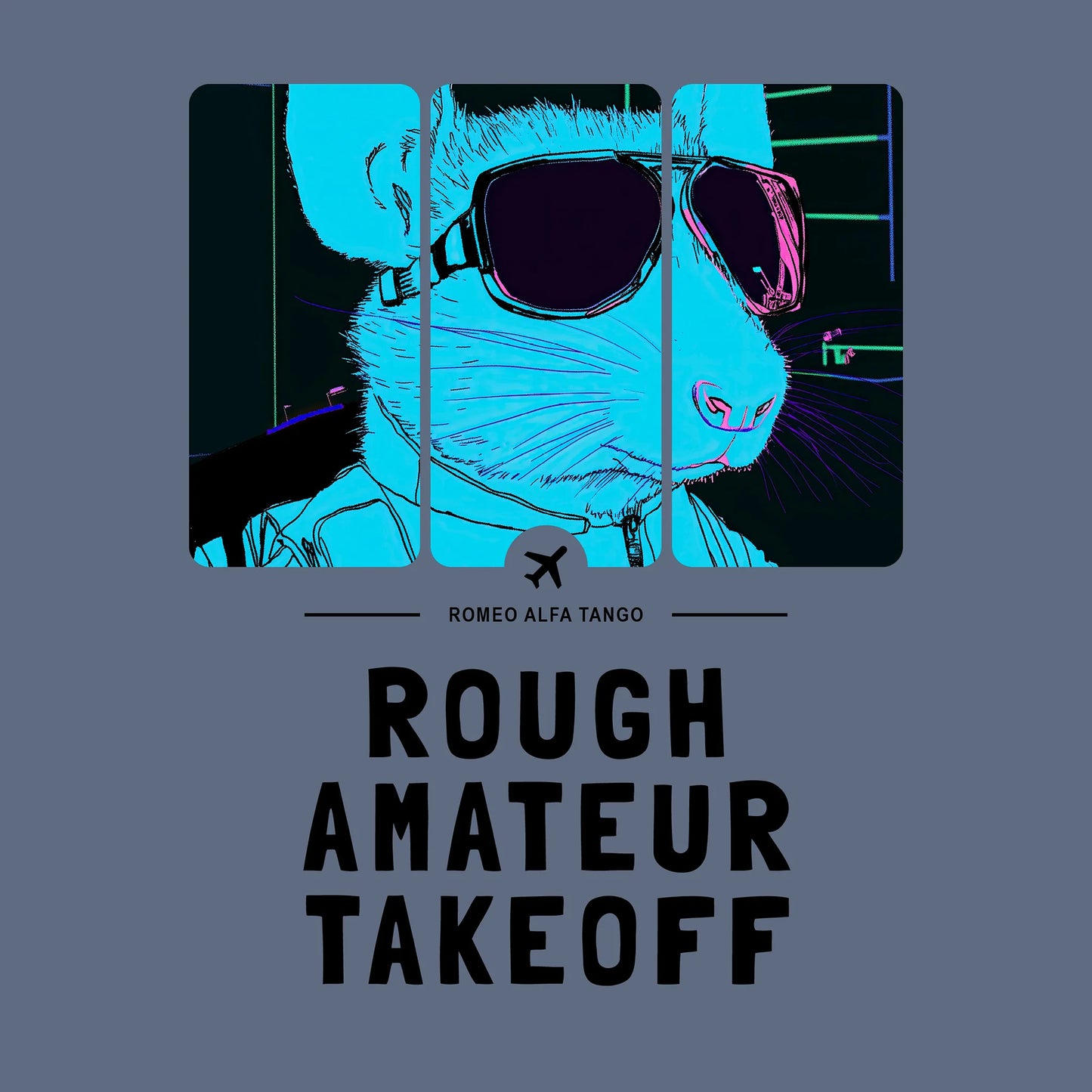 Rough Amateur Takeoff - Runway Rodent T-Shirt Heather Indigo Artwork