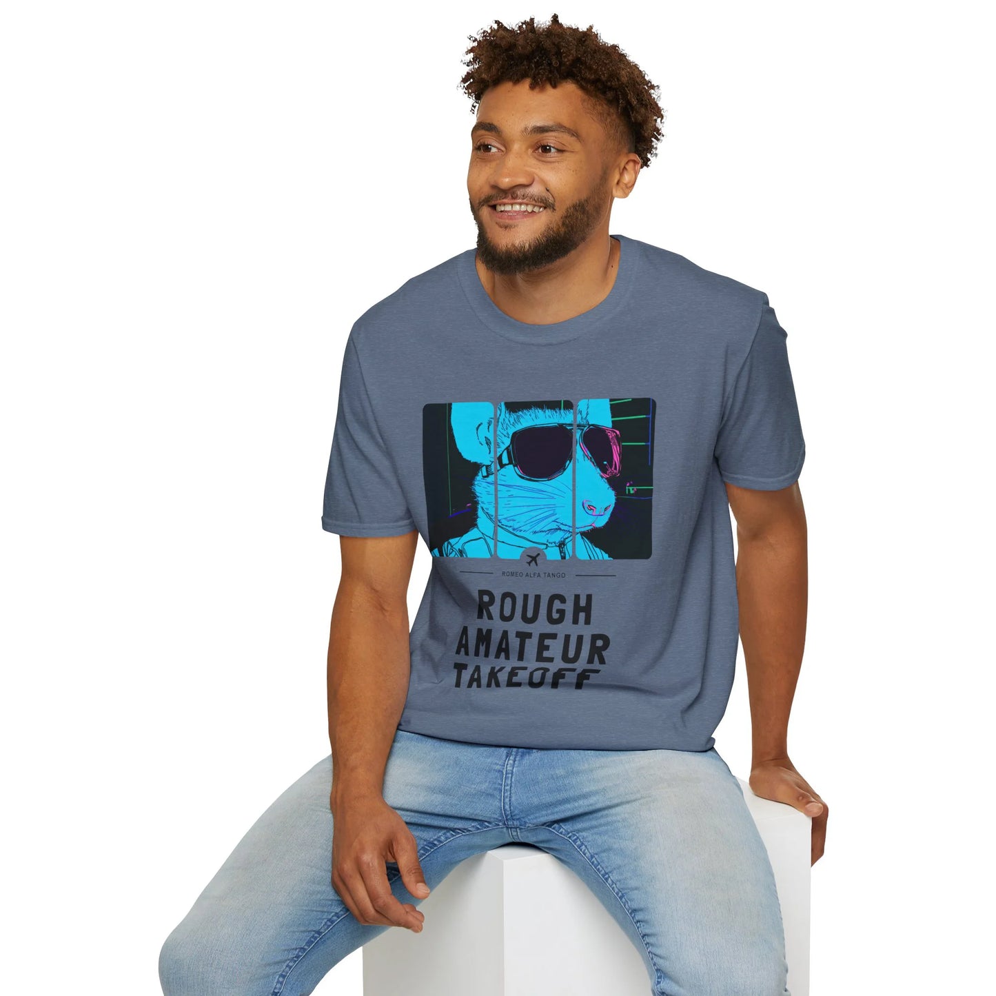 Rough Amateur Takeoff - Runway Rodent T-Shirt Heather Indigo Context