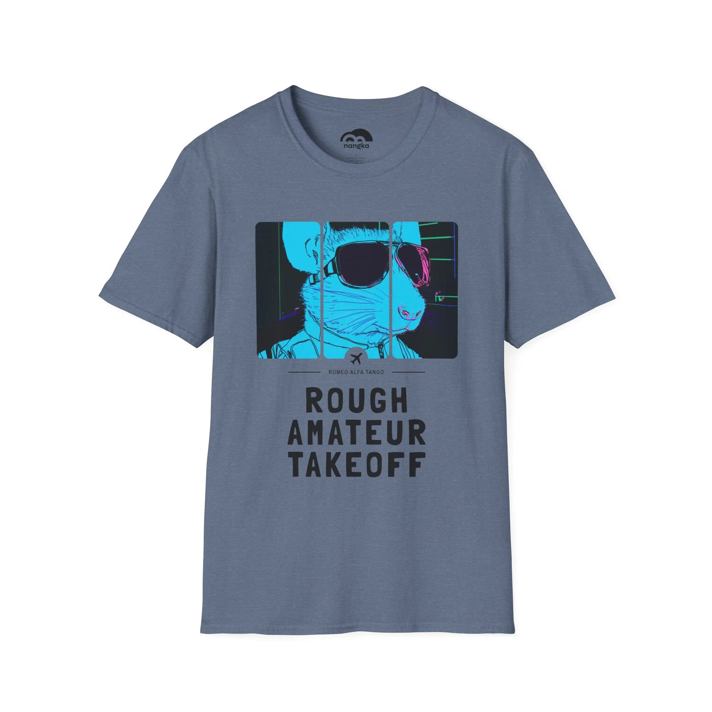 Rough Amateur Takeoff - Runway Rodent T-Shirt Heather Indigo Front