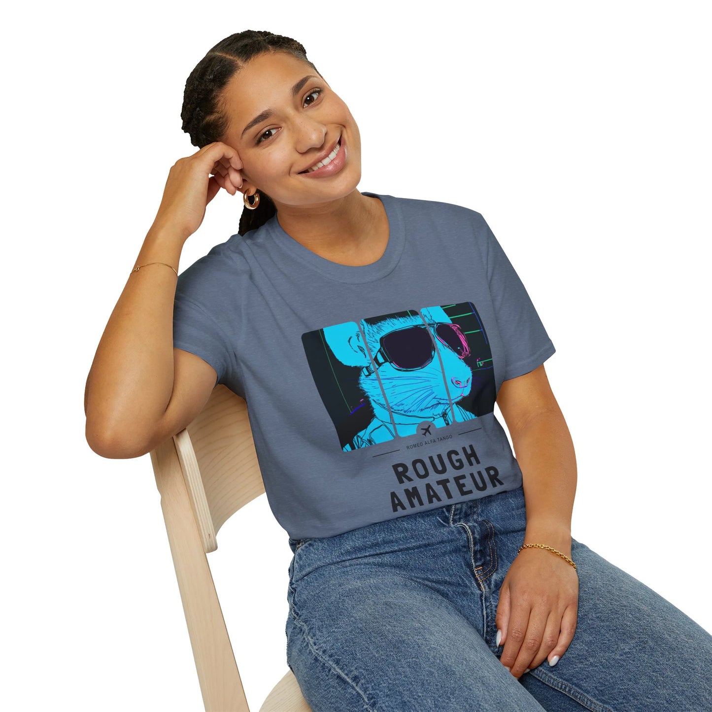 Rough Amateur Takeoff - Runway Rodent T-Shirt Heather Indigo Siting