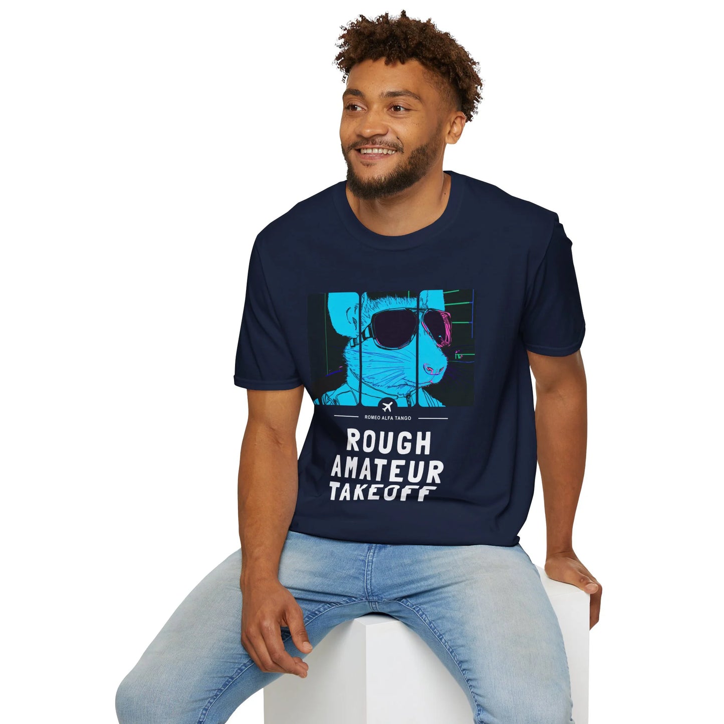 Rough Amateur Takeoff - Runway Rodent T-Shirt Navy Blue Context