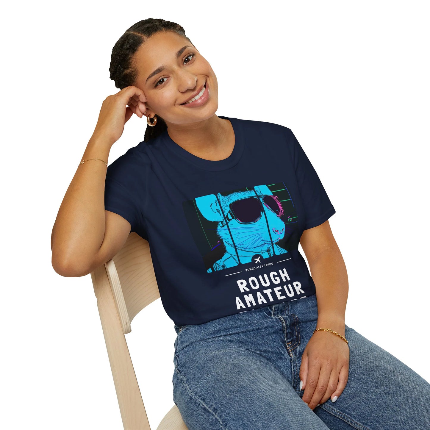 Rough Amateur Takeoff - Runway Rodent T-Shirt Navy Blue Sitting