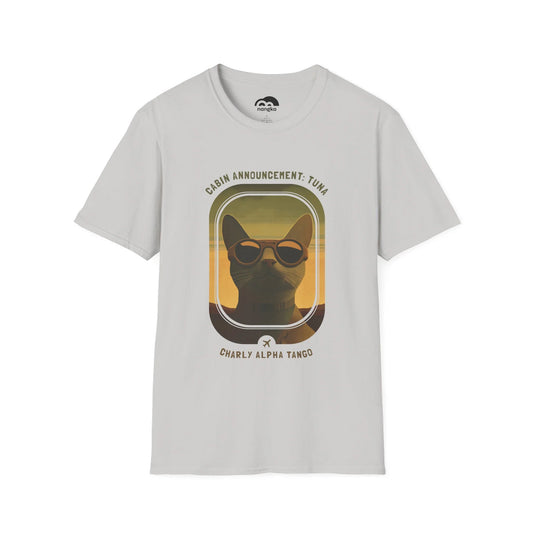 Cabin Announcement: Tuna - Soaring Cat T-Shirt Ice Grey Front