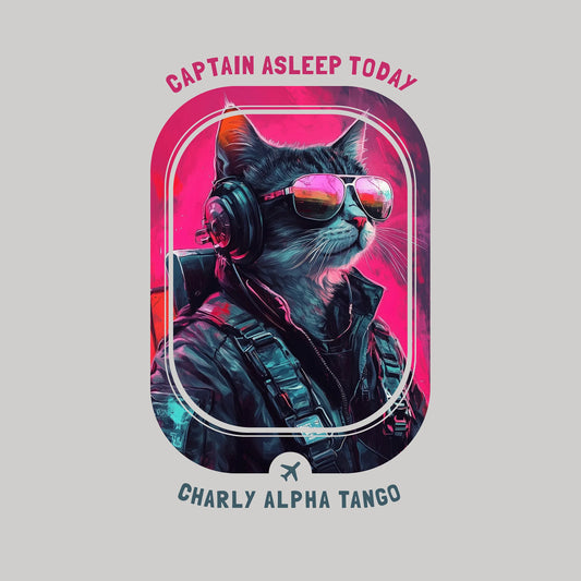 Captain Asleep Today - Soaring Cat T-Shirt Ice Grey Artwork