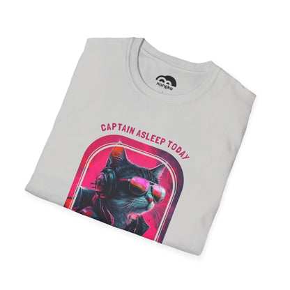 Captain Asleep Today - Soaring Cat T-Shirt Ice Grey Folded