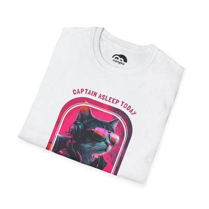 Captain Asleep Today - Soaring Cat T-Shirt White Folded