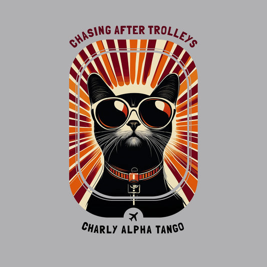 Chasing After Trolleys - Soaring Cat T-Shirt Sport Grey Artwork