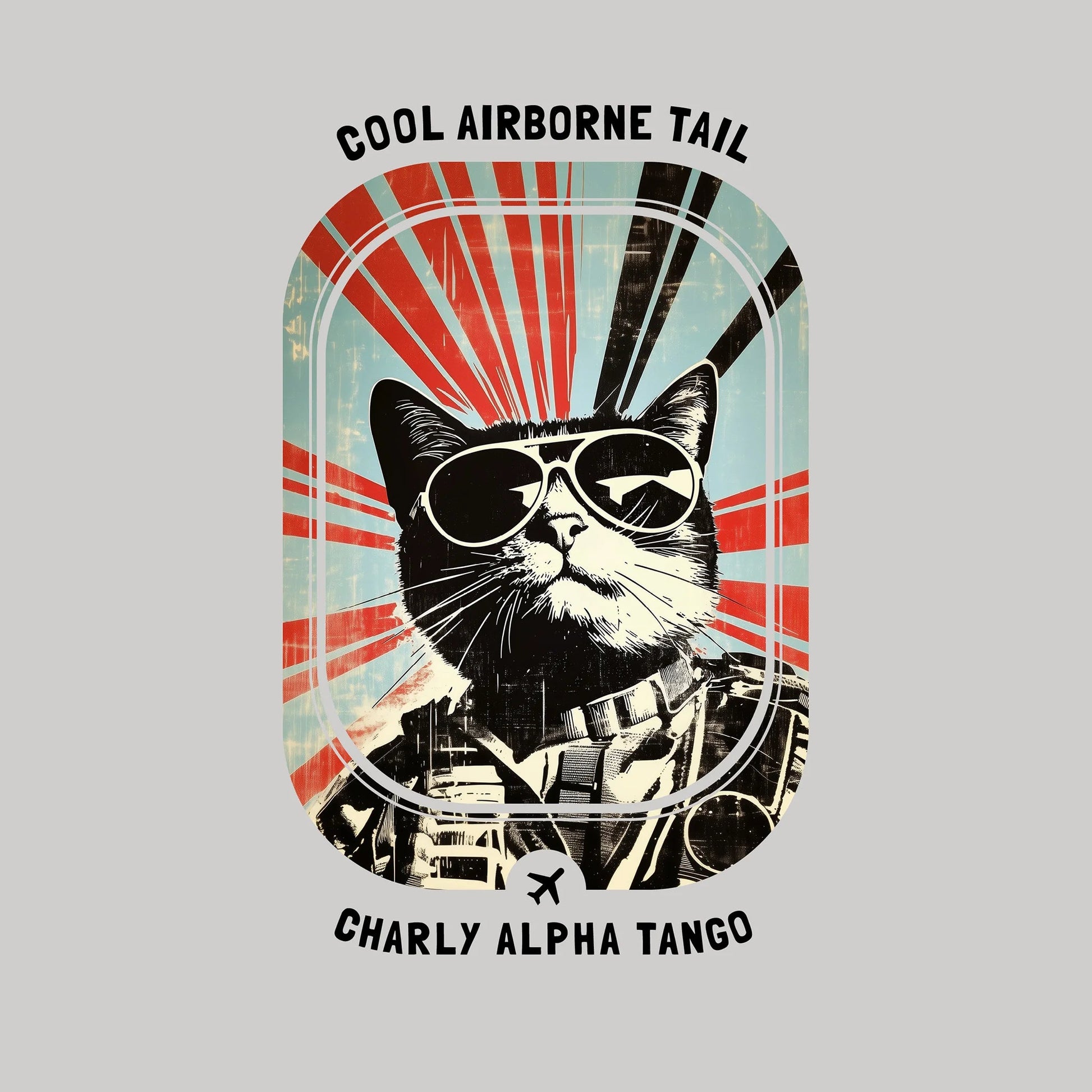 Cool Airborne Tail - Soaring Cat T-Shirt Ice Grey Artwork