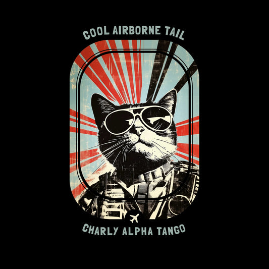 Cool Airborne Tail - Soaring Cat T-Shirt Black Artwork