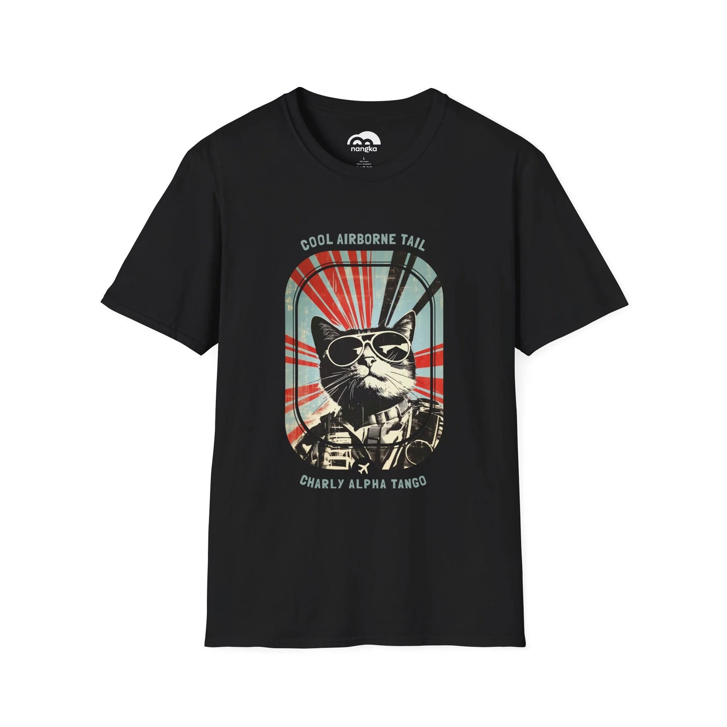 Cool Airborne Tail - Soaring Cat T-Shirt Black Front