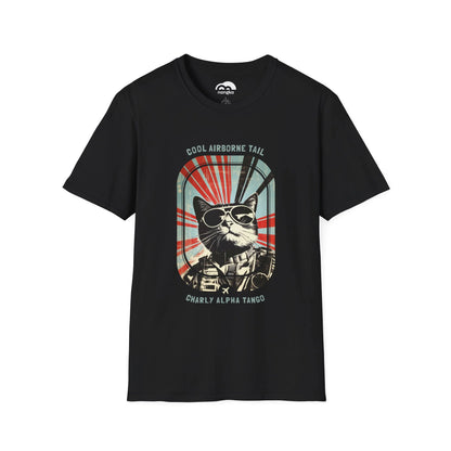 Cool Airborne Tail - Soaring Cat T-Shirt Black Front