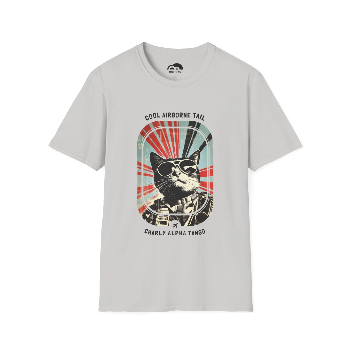 Cool Airborne Tail - Soaring Cat T-Shirt Ice Grey Front