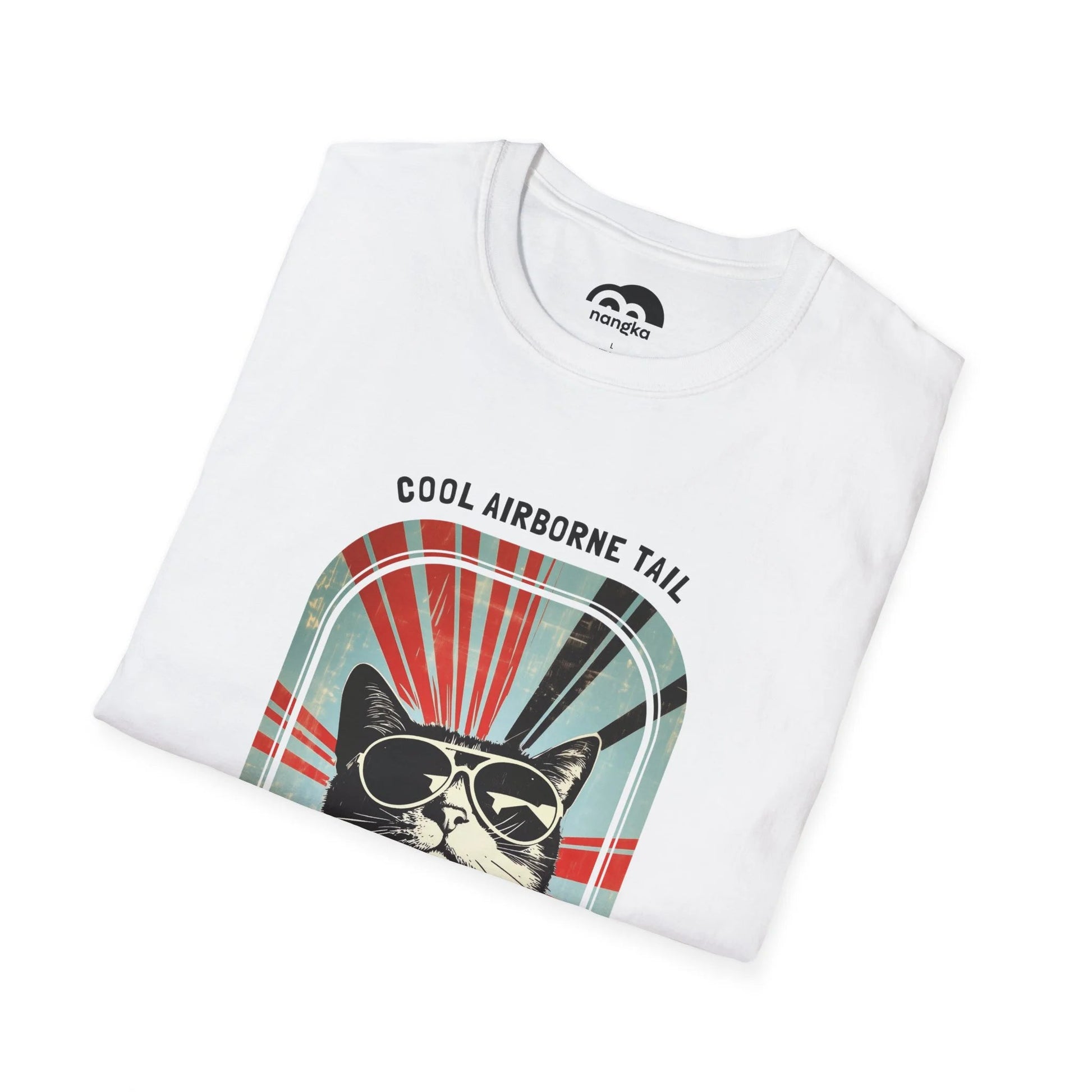 Cool Airborne Tail - Soaring Cat T-Shirt White Folded
