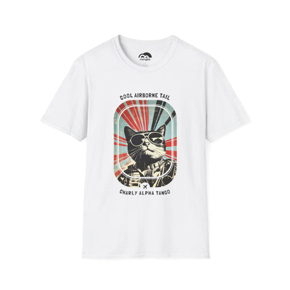 Cool Airborne Tail - Soaring Cat T-Shirt White Front